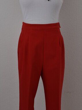 Vintage 80s Red Polyester Pleated Trousers by Pykettes | 28 waist